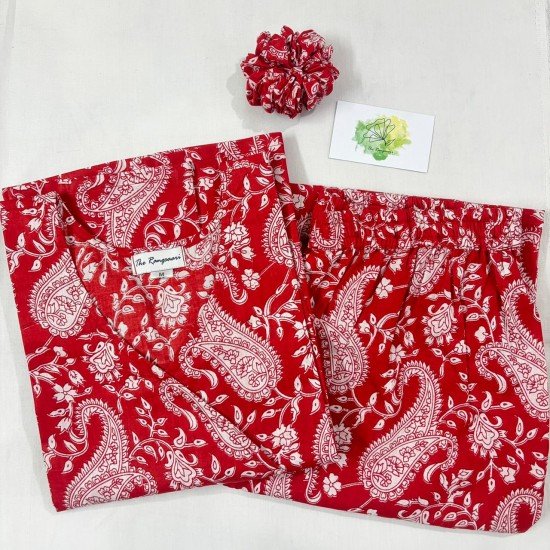 RED MOTIF KURTA BOTTOM SET