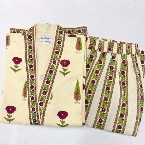 OFF WHITE FLOWER BOOTA SUIT SET