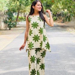 GREEN FLOWER HANDBLOCK CO-ORD SET