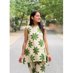 GREEN FLOWER HANDBLOCK CO-ORD SET