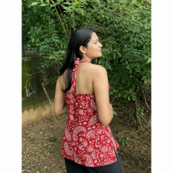 RED MOTIF BACKLESS SHORT KURTI 
