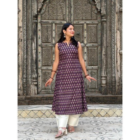 VIOLET FLORAL LITTLE MOTIF A LINE KURTI