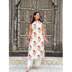RED FLOWER BOOTA LONG STRAIGHT KURTI