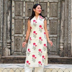 RED FLOWER BOOTA LONG STRAIGHT KURTI