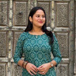 TEAL BANDHANI MOTIF LONG STRAIGHT KURTI