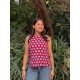 RED MOTIF HANDBLOCKED PIHU TOP