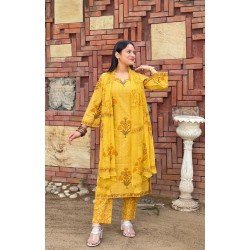 MUSTARD SCHIFFILI PRINTED COTTON SUIT SET