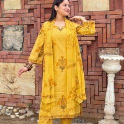 MUSTARD SCHIFFILI PRINTED COTTON SUIT SET