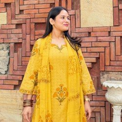 MUSTARD SCHIFFILI PRINTED COTTON SUIT SET
