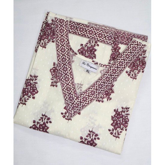 WHITE PURPLE FLOWER MOTIF LONG STRAIGHT KURTI
