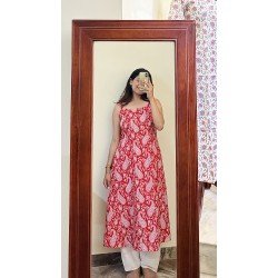 RED MOTIF A LINE KURTI