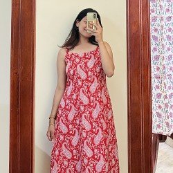 RED MOTIF A LINE KURTI