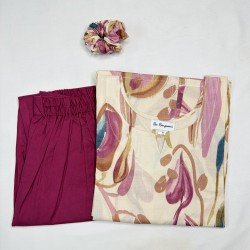 BEIGE MAUVE FLORAL SUIT SET 
