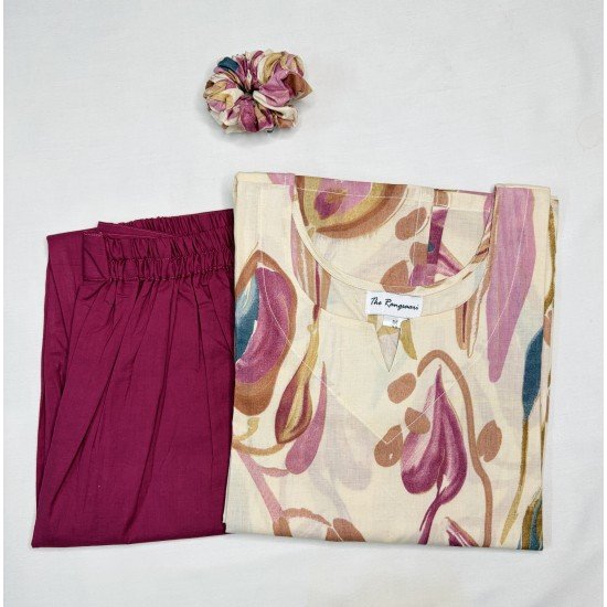 BEIGE MAUVE FLORAL SUIT SET 