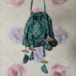 TEAL BANDHANI MOTIF POTLI BAG