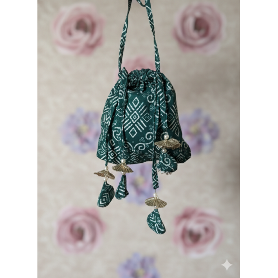 TEAL BANDHANI MOTIF POTLI BAG