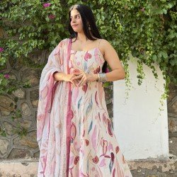 OFF WHITE PURPLE UMBRELLA GHER KURTI