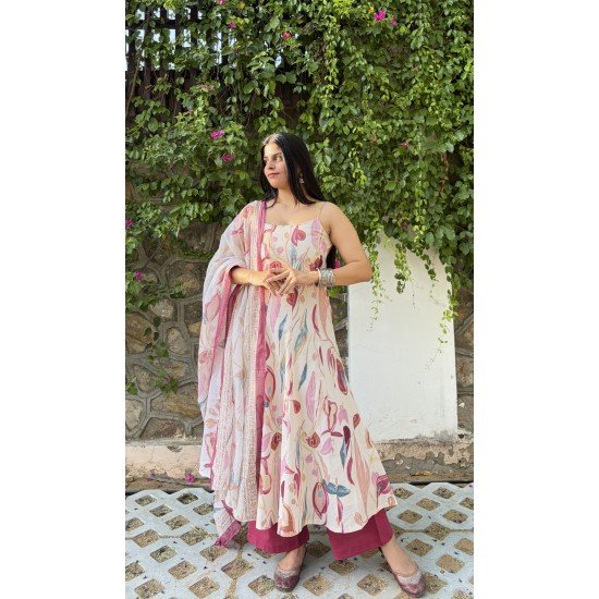 OFF WHITE PURPLE UMBRELLA GHER KURTI
