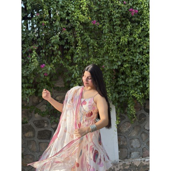 OFF WHITE PURPLE UMBRELLA GHER KURTI