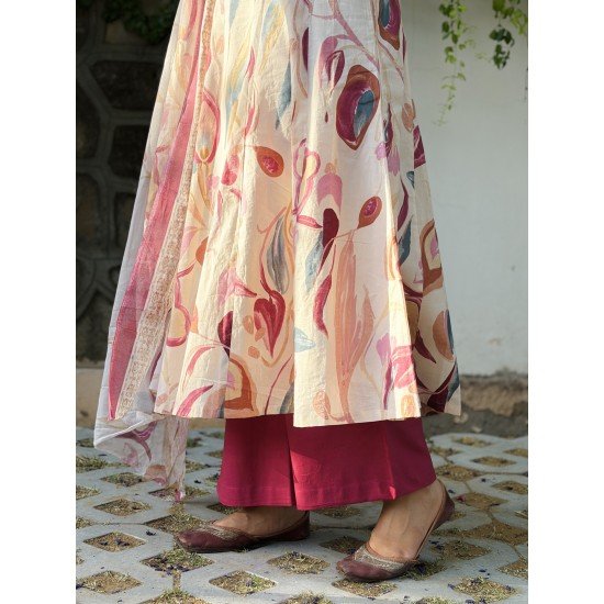 OFF WHITE PURPLE UMBRELLA GHER KURTI