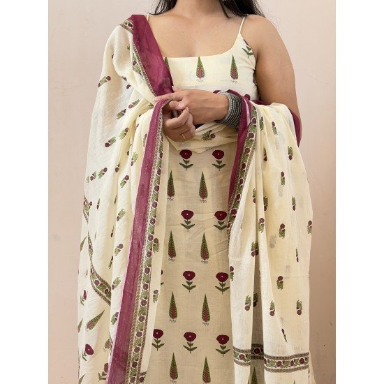 OFF WHITE FLOWER BOOTA A LINE KURTI