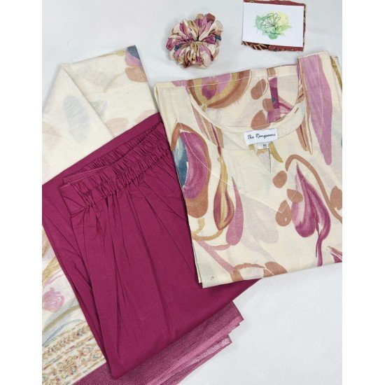 BEIGE MAUVE FLORAL SUIT SET 