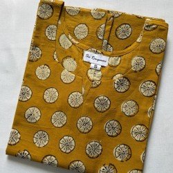 MUSTARD MOTIF BAGRU HANDBLOCK LONG STRAIGHT KURTI
