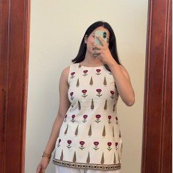 OFF WHITE FLOWER SHORT STRAIGHT KURTI