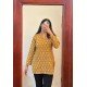MUSTARD MOTIF HANDBLOCK SHORT STRAIGHT KURTI