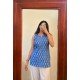 BLUE MOTIF HANDBLOCK SHORT STRAIGHT KURTI
