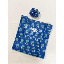 BLUE MOTIF HANDBLOCK LONG STRAIGHT KURTI
