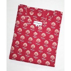 PINK FLOWER MOTIF SHORT STRAIGHT KURTI