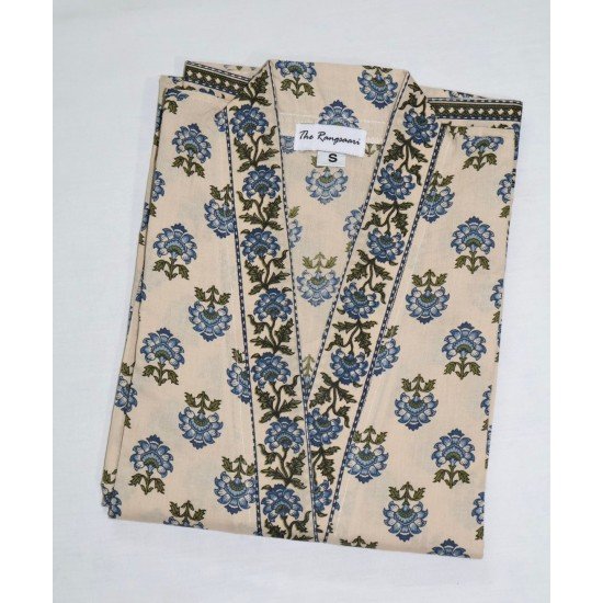 BLUE FLOWER BOOTA LONG STRAIGHT KURTI