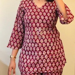 MAROON MOTIF HANDBLOCK NIGHT SET