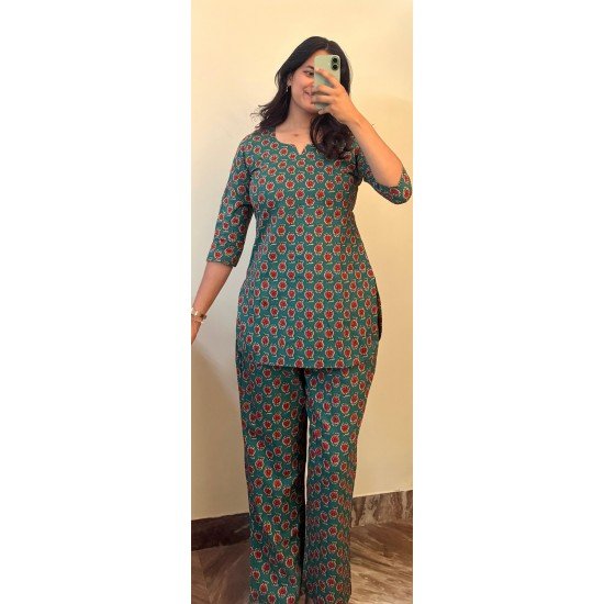 GREEN ORANGE LITTLE  MOTIF NIGHT SET