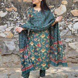 GREEN FLORAL MOTIF SUIT SET 