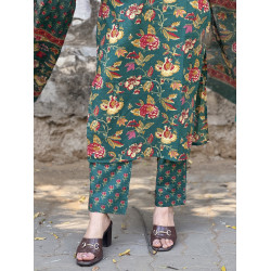 GREEN FLORAL MOTIF SUIT SET 