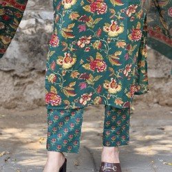 GREEN FLORAL MOTIF SUIT SET 