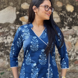 INDIGO LACE WORK KURTA BOTTOM SET