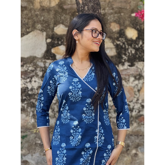 INDIGO LACE WORK KURTA BOTTOM SET