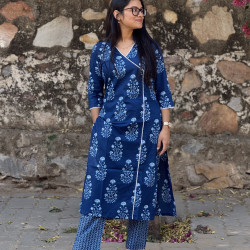 INDIGO LACE WORK KURTA BOTTOM SET