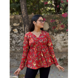 RED FLORALS CLAIRE TOP