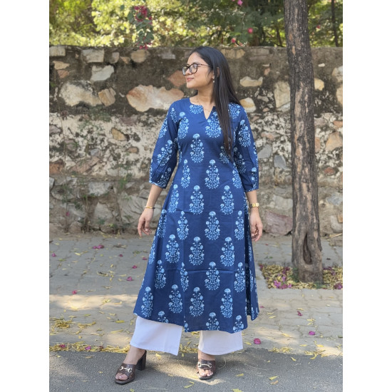 INDIGO BIG MOTIF A LINE KURTI 