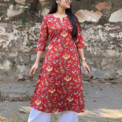 RED FLORALS A LINE KURTI 