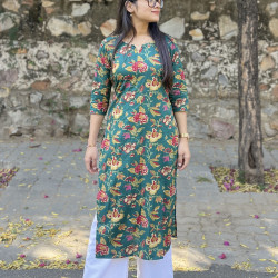 GREEN FLORALS LONG STRAIGHT KURTI