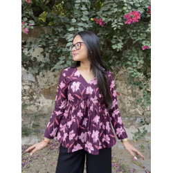 MAROON VINE FLORAL CLAIRE TOP