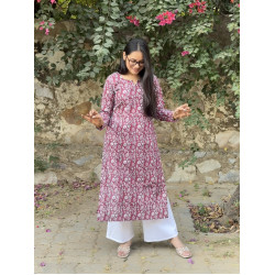 MAROON LITTLE FLORAL THICK COTTON LONG STRAIGHT KURTI