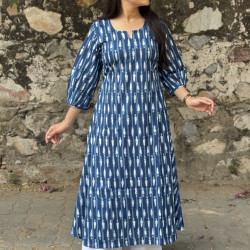 INDIGO MOTIFS A LINE KURTI