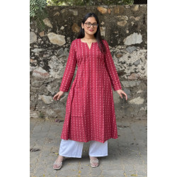 RED MOTIF KANTHA A LINE KURTI