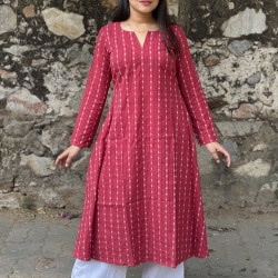 RED MOTIF KANTHA A LINE KURTI